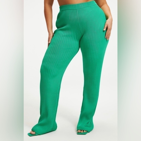 GOOD AMERICAN leggings green ribbed pull on flare pants 2X/3X NWT - Picture 9 of 10